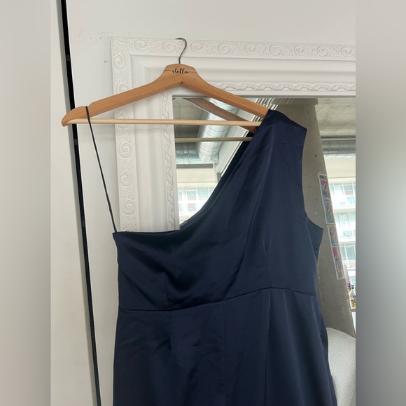 One shoulder satin navy maxi dress (altered/hemmed) - Picture 8 of 9